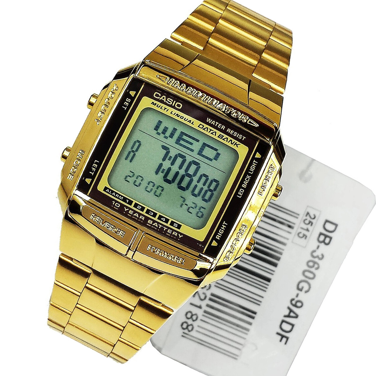 reloj unisex retro Casio DB 360G 9A dorado TELEMEMO 30 Banco de datos Luz LED Hora