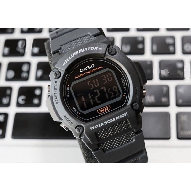 Reloj deportivo hombre Casio W219h-8B Luz LED Cronómetro alarma 50m Water  Resist