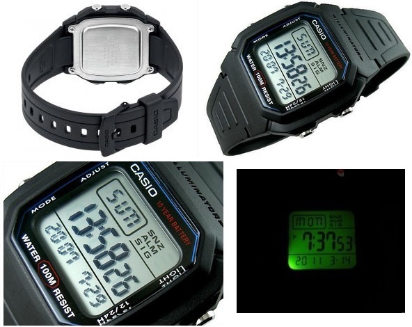 Reloj digital hombre Casio W800H-1B 10 años batería correa goma luz led