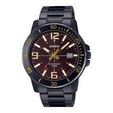 Reloj deportivo Casio Enticer MTP-VD01B-5B baño de iones broche triple pliegue dial negro 45mm correa de acero 3 agujas
