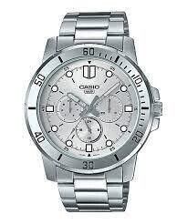 reloj deportivo hombre Casio  MTP-VD300D-7E dial blanco 45mm correa de acero resistente al agua pulsera triple pliegue 3 esferas