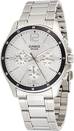 Reloj deportivo hombre Casio Enticer MTP-1374D-7A dial blanco 43.5mm 50m resistente al agua Cronómetro correa de acero