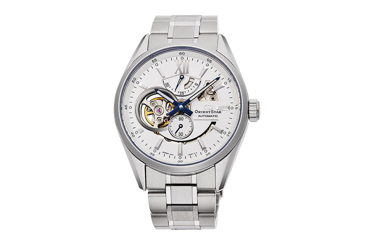 ​Reloj automático hombre Orient Star Skeleton RE-AV0113S dial blanco 41mm Cristal Zafiro anti-reflejos 50h Reserva de marcha correa de acero 100m resistente al agua