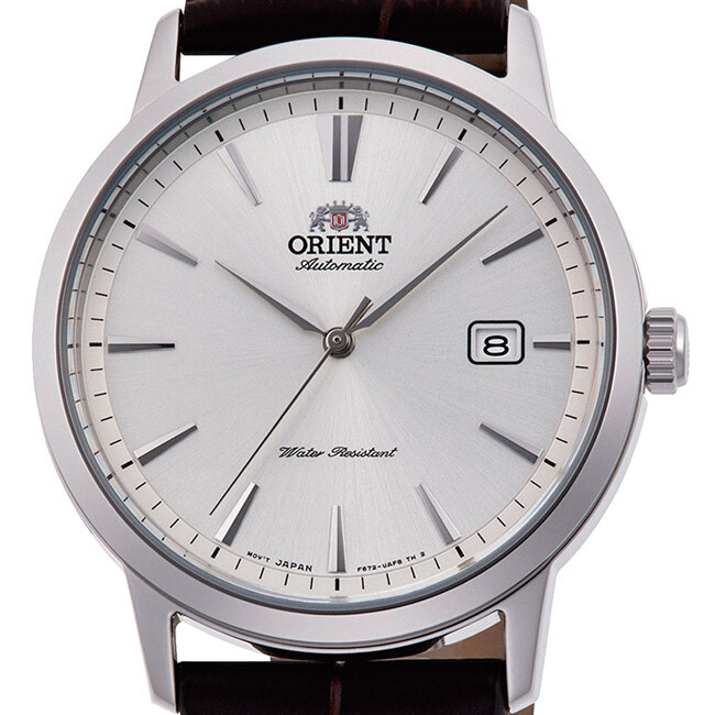 reloj automático hombre Orient Bambino Contemporary RA-AC0F07S dial plata 41.6mm (admite cuerda manual) correa de cuero 50m resistente al agua