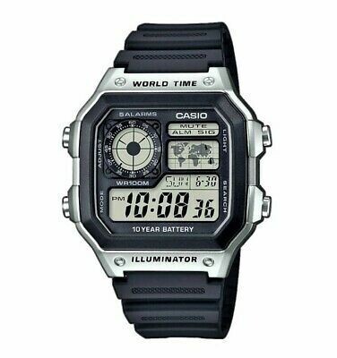 Reloj deportivo hombre Casio AE-1200WH-1C Luz LED Hora Mundial Cronómetro 5 Alarmas 10 años batería
