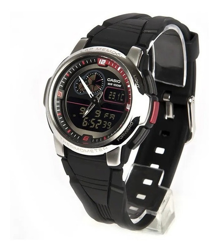 reloj hombre Casio AQF-102W-1B rojo negro termómetro correa caucho