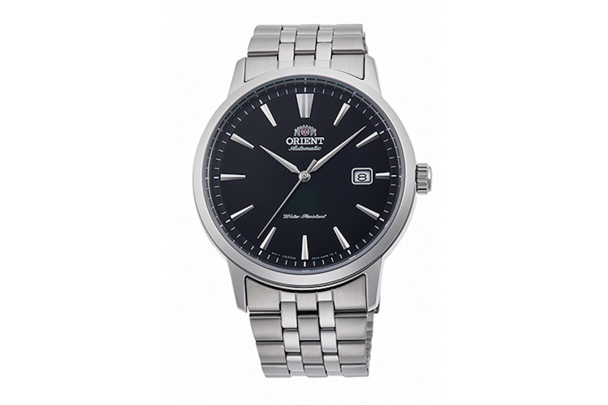Orient Symphony RA-AC0F01B automatic men's watch black dial 41.6mm stainless steel bracelet 50m water resist