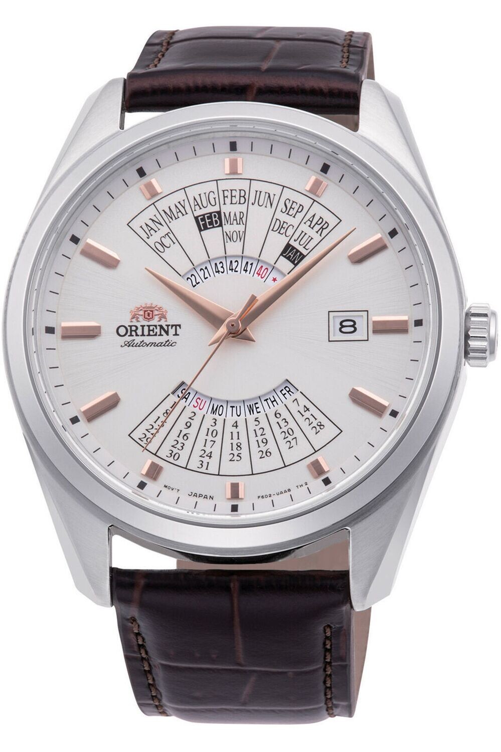 Reloj automático hombre Orient Multi Year Calendar RA-BA0005S dial blanco 43.5mm correa de cuero 50m (admite cuerda manual)