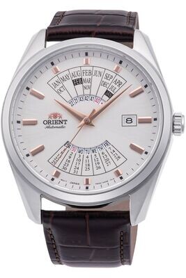 Orient Multi Year Calendar RA-BA0005S automatic men&#39;s watch white dial 43.5mm leather band 50m water resist hand-hacking self-winding