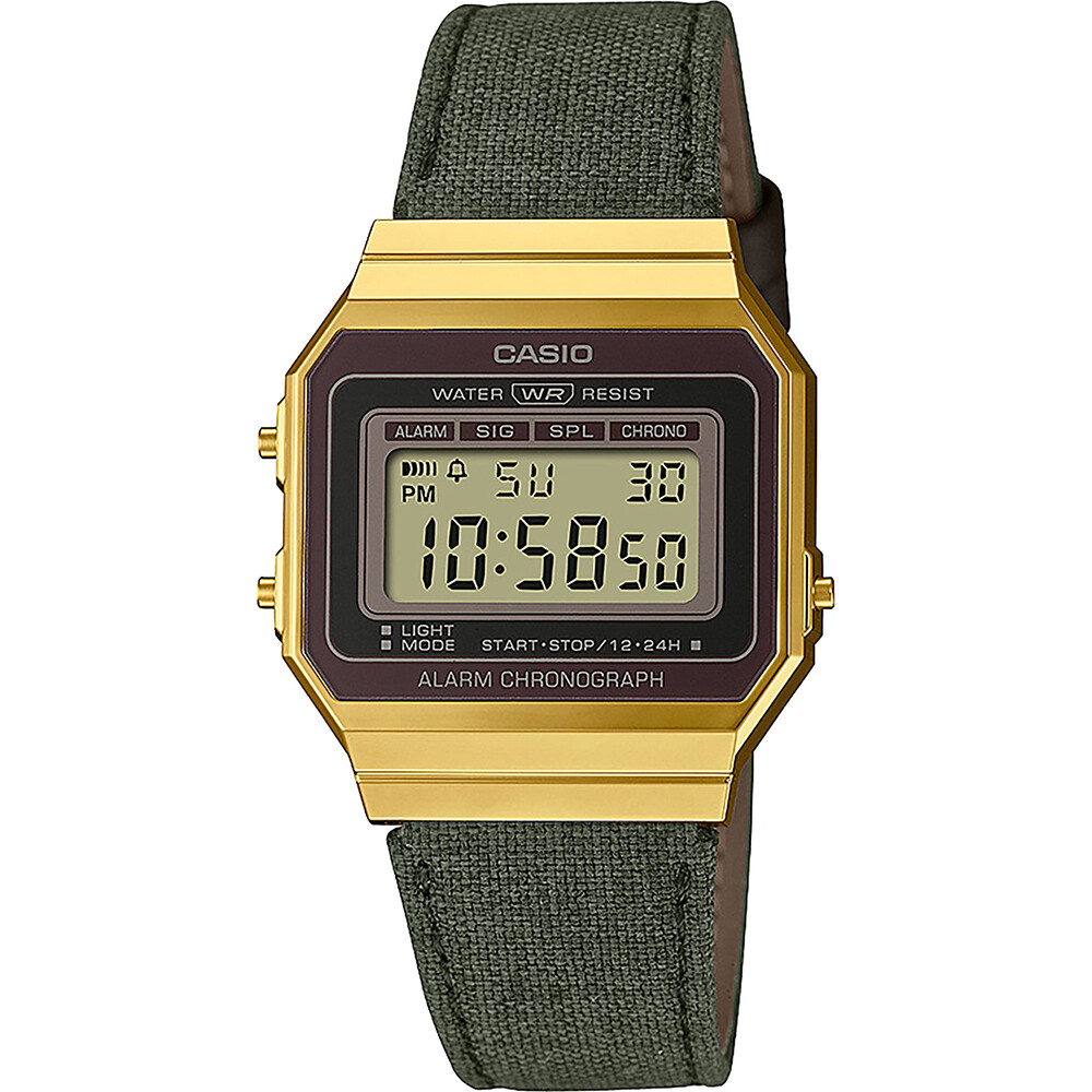 Reloj CASIO digital VINTAGE Iconic A700WEGL-3A correa de tela y piel luz led alama