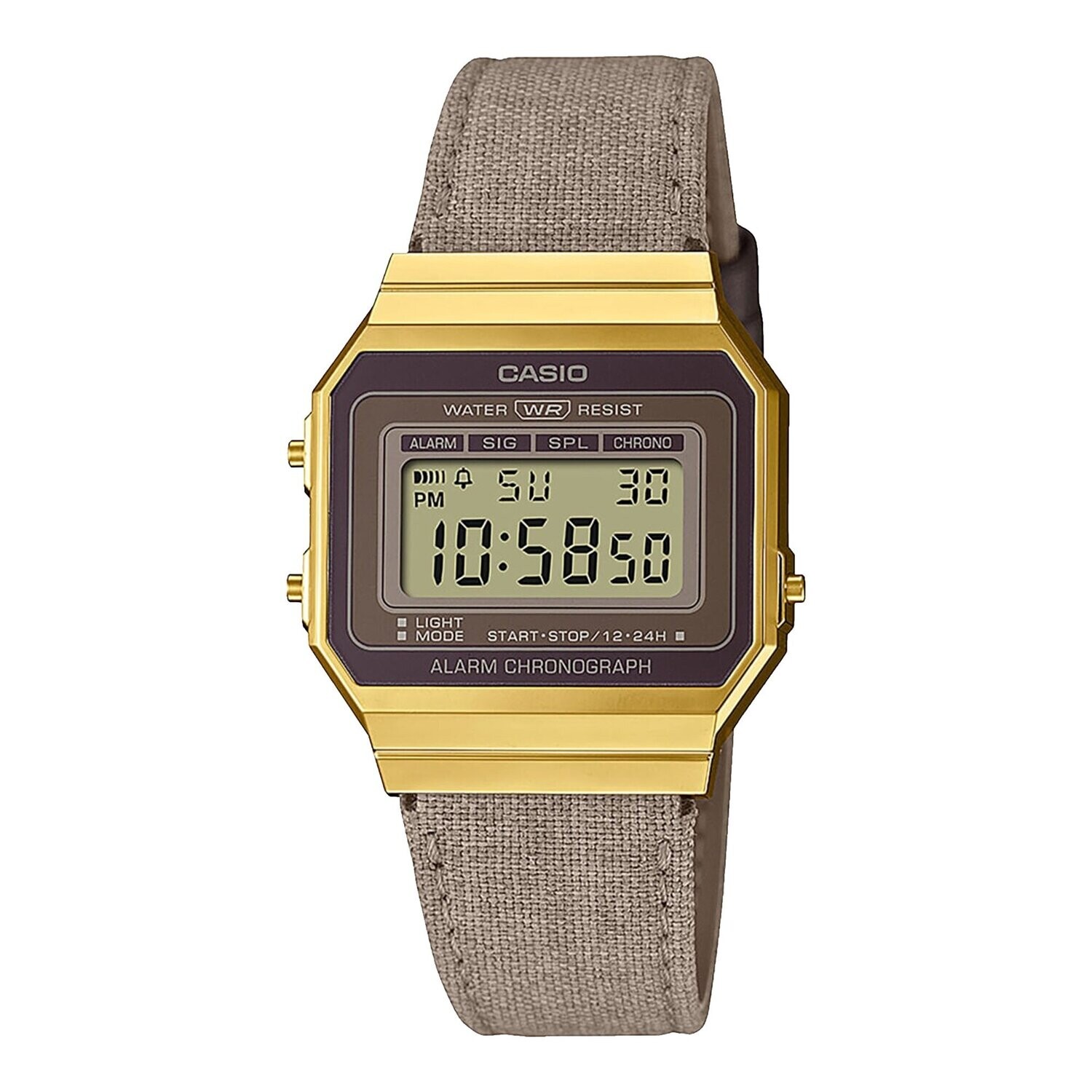 Reloj CASIO digital VINTAGE Iconic A700WEGL-5A correa de tela y piel luz led alama