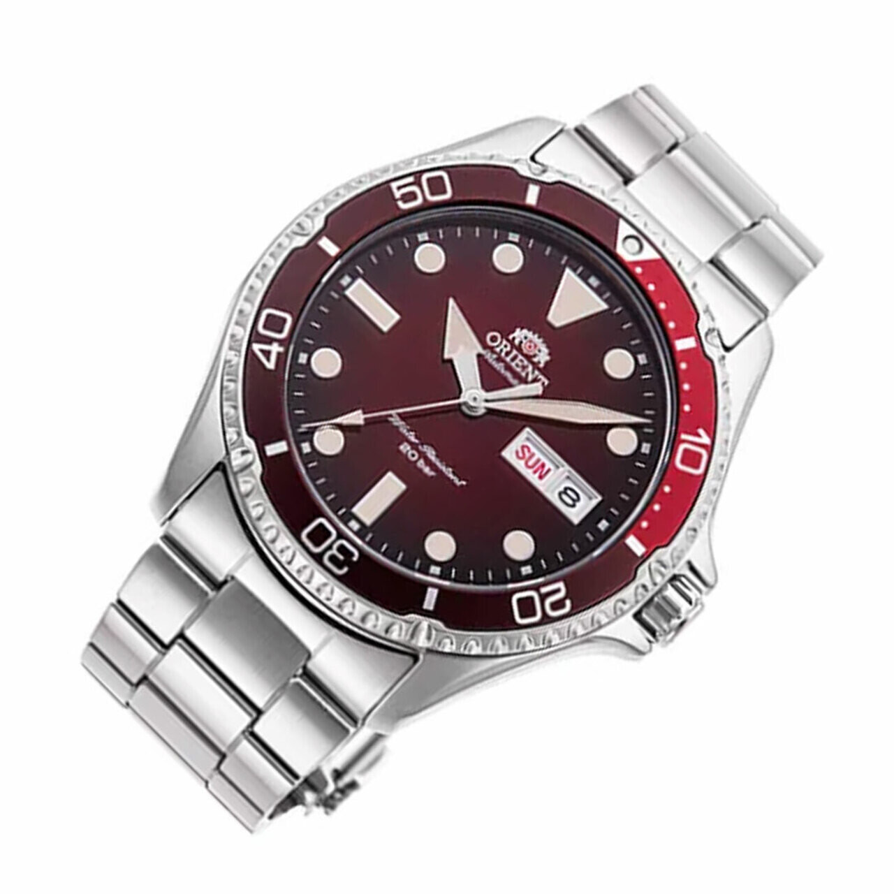 Orient Kamasu RA-AA0814R automatic divers men's watch red dial 41.8mm Sapphire glass 200m water resist stainless steel bracelet