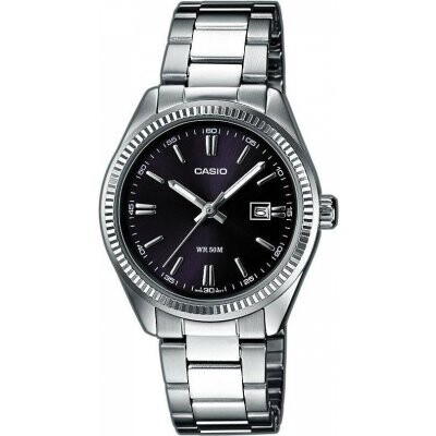 Reloj clásico hombre Casio MTP-1302PD-1a1 dial negro Pantalla neón correa acero inoxidable