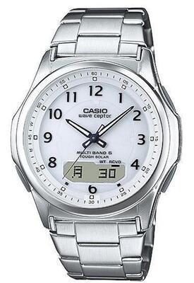 Casio WaveCeptor WVA-M630D-7AJF JDM Radiocontrol Solar Powered men's watch 42.1mm white dial 50m water resist stainless steel bracelet Japan Domestic Market Casio Collectors / lovers