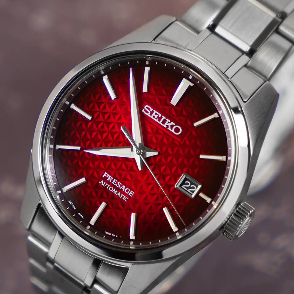 Reloj automático hombre Seiko Presage SPB227J1 Sharped Edge Crimson Red 39.3mm Cristal de Zafiro anti-reflejo Acero inoxidable Super-endurecido 100m WR