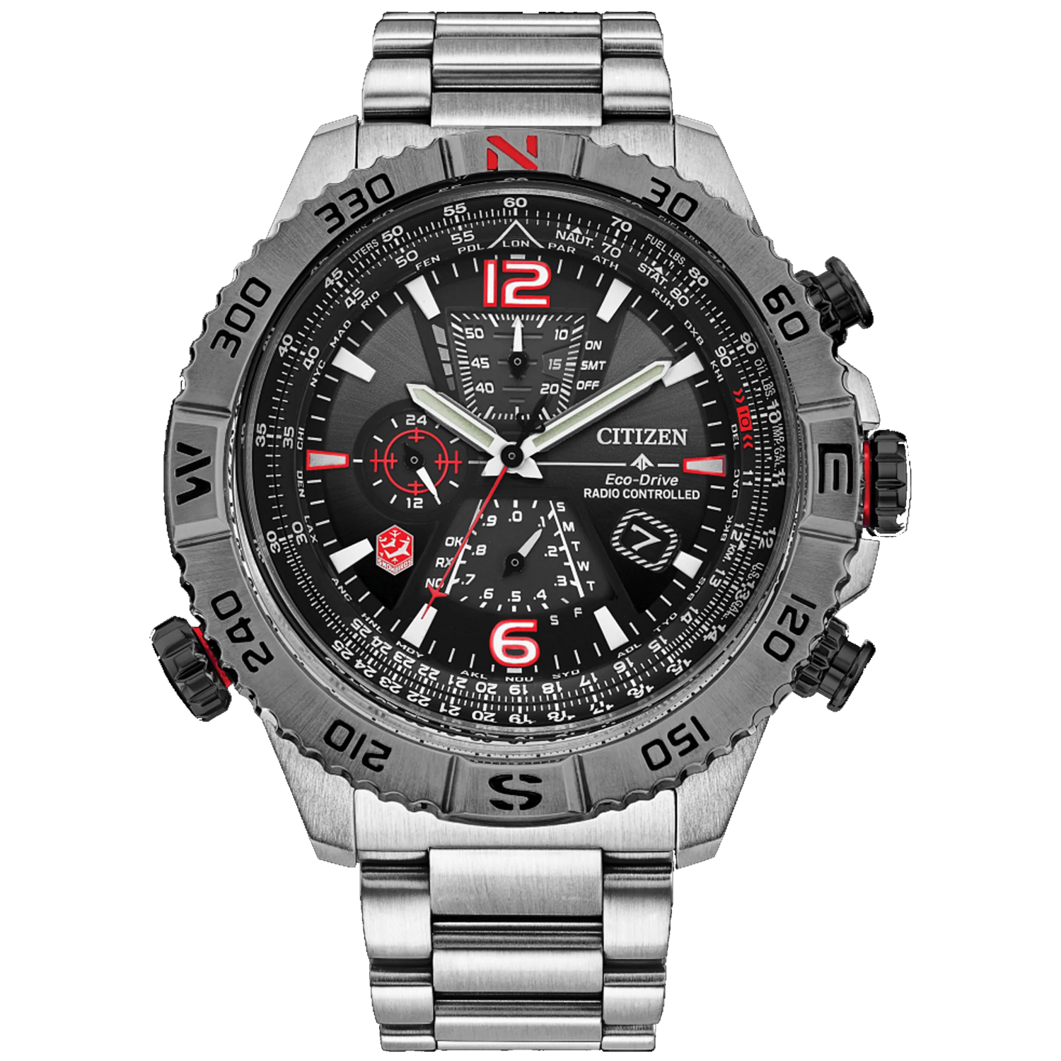 Reloj Aviador hombre Radiocontrol Citizen Promaster Navihawk Snowbirds AT8228-53E 48mm Cristal de Zafiro 100m WR correa de acero Hora Atómica