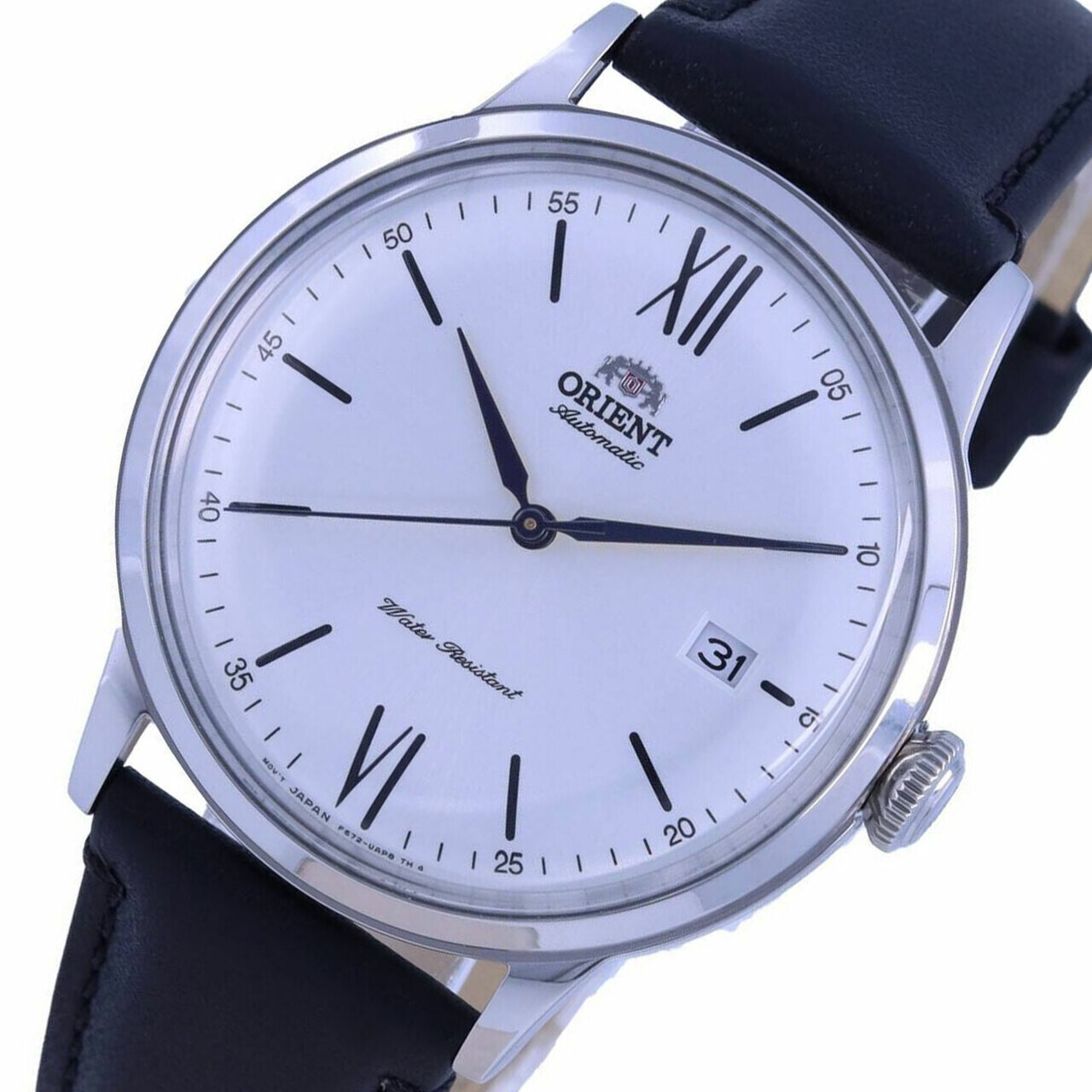 Orient Bambino RA-AC0022S automatic men's watch silver dial 40.5mm leather band self-winding hand-hacking