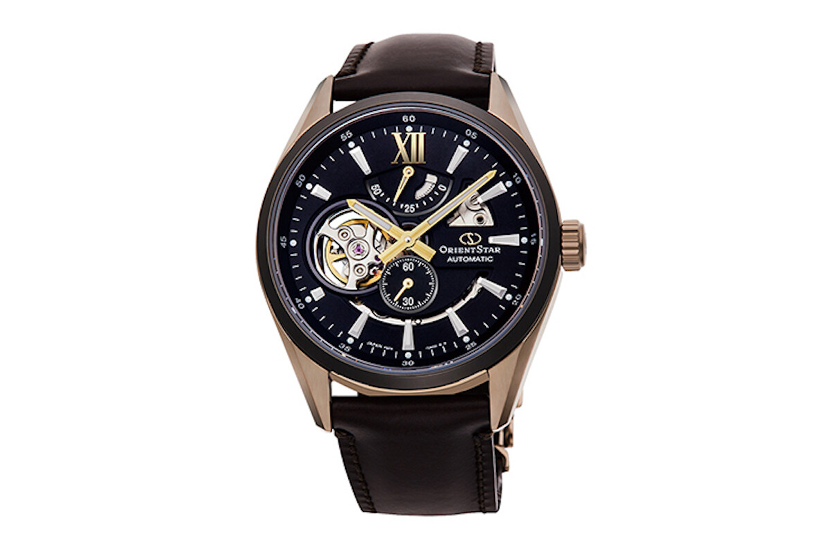 Orient Star Skeleton RE-AV0115B automatic men's watch black dial 41mm Sapphire glass anti-reflective 50h Power Reserve leather band 100m water resist