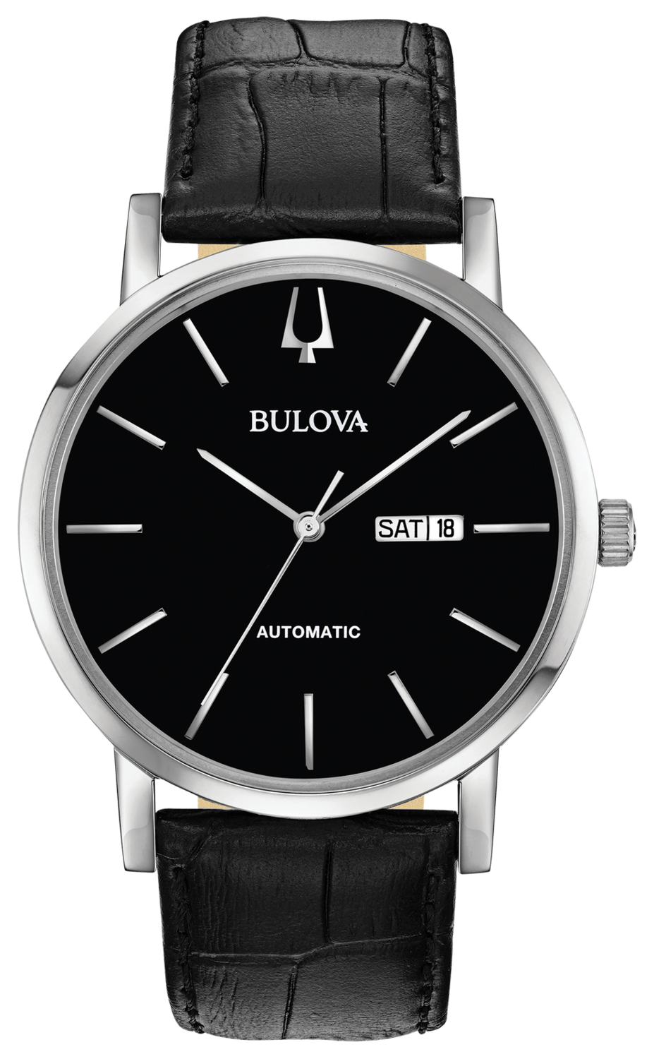 ​Reloj automático hombre Bulova American Clipper 96C131 42mm dial negro correa de cuero 30m WR