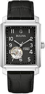 reloj automático hombre Bulova Sutton 96A269 33 X 49 MM dial negro correa de cuero 30m WR