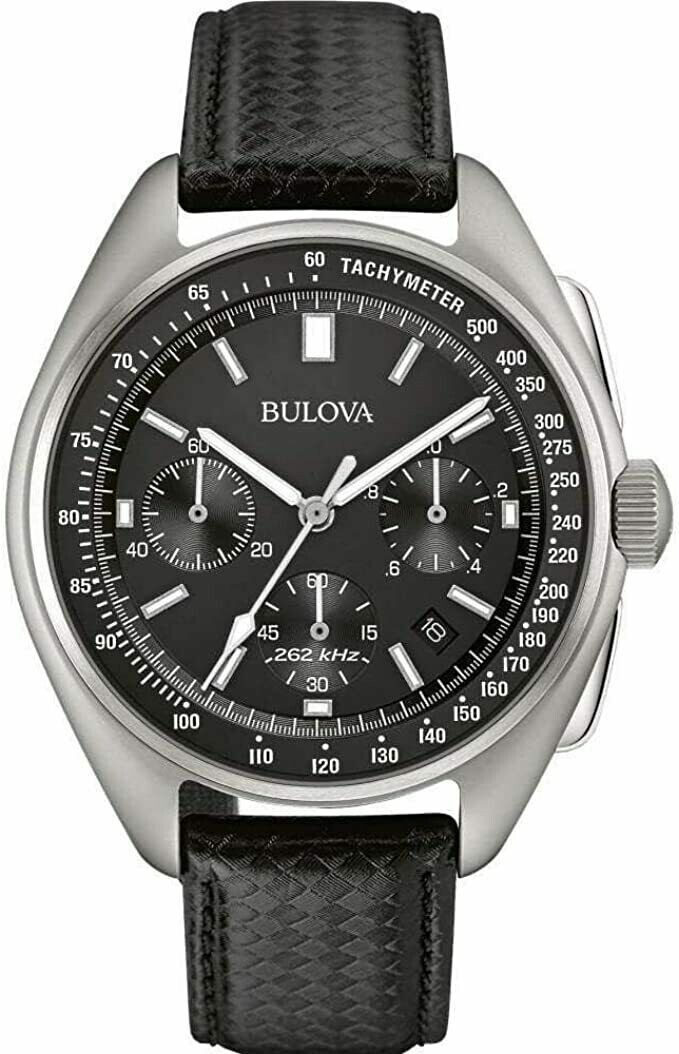 Bulova 96B251 Special Edition Moon Apollo Lunar Pilot Chronograph Black Dial Men's Quartz leather band 30m Water Resist