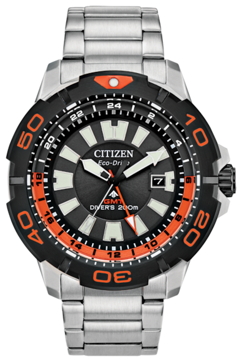 Reloj de buceo hombre Citizen Promaster GMT BJ7129-56E 44MM Cristal de Zafiro Hora dual 200m Water Resist correa de acero Ecodrive