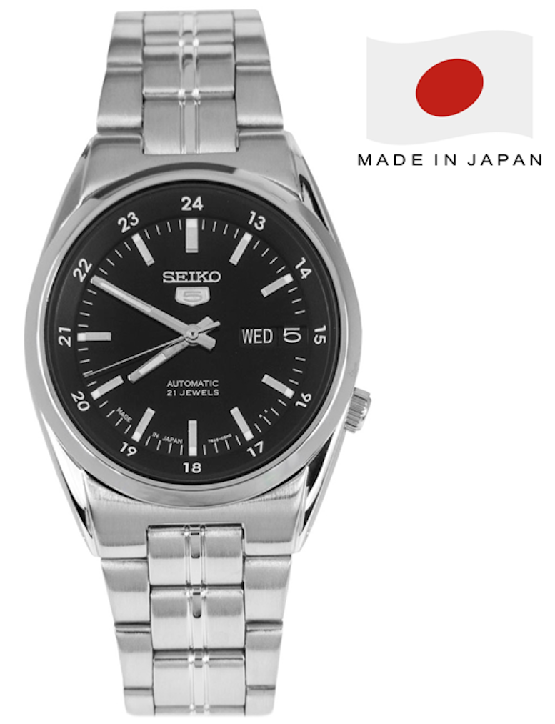 ​Reloj automático hombre Seiko 5 SNK567J1 JAPAN MADE dial negro 36mm 30m WR correa de acero