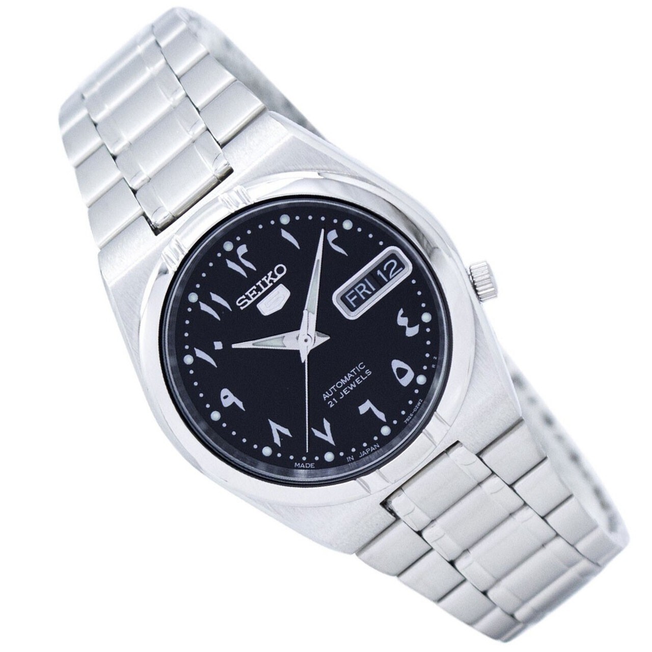 Reloj automático Mujer Seiko 5 Arabic Series SNK063J5 34mm Special Gulf Edition dial negro correa de acero MADE IN JAPAN