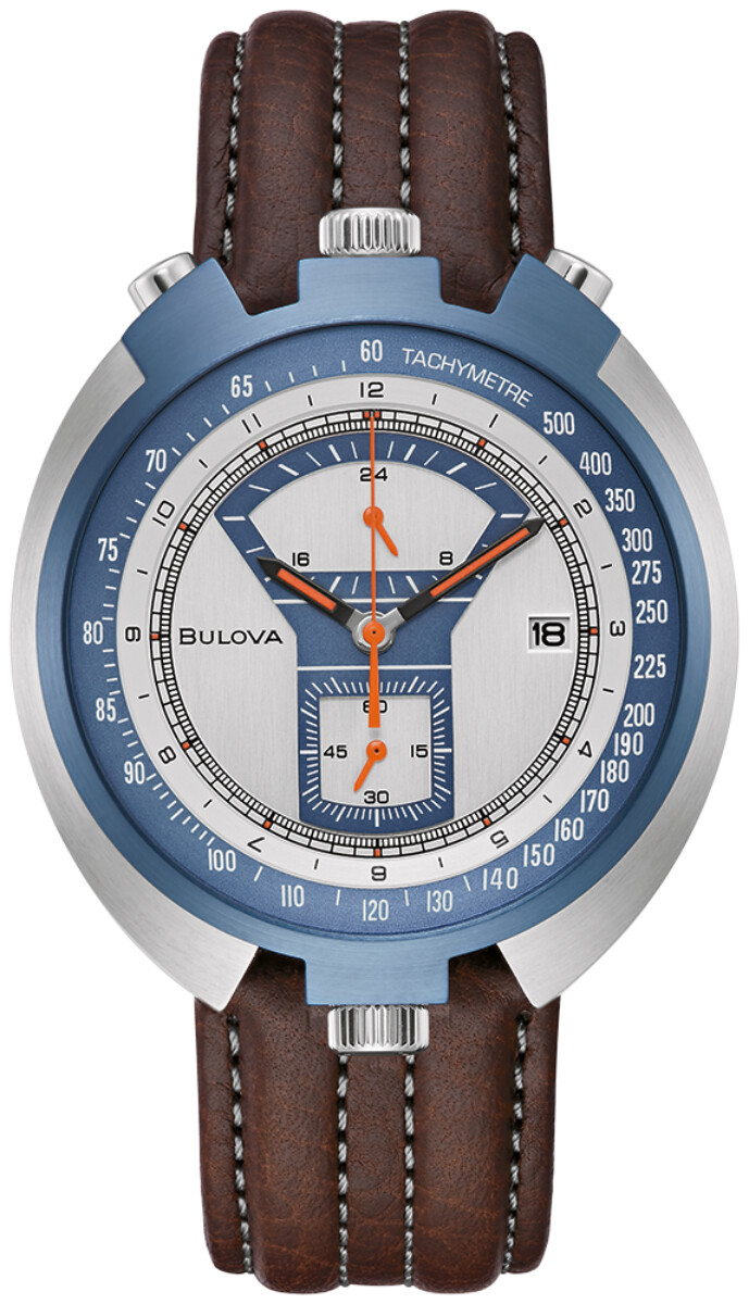 Bulova 98B390 Parking
Meter Limited Edition 43mm Sapphire Crystal anti-reflective Tachymeter
Chronograph leather band 100m WR quartz sport men's watch
