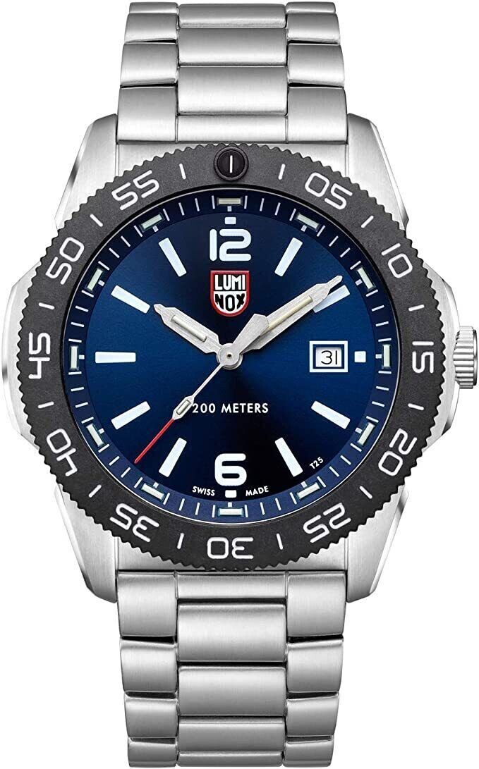 Luminox Pacific Diver 3123 Cristal de zafiro 200m WR Pulsera de acero inoxidable 44mm Esfera azul cuarzo
Reloj de buceo deportivo de brillo constante para hombre SWISS MADE