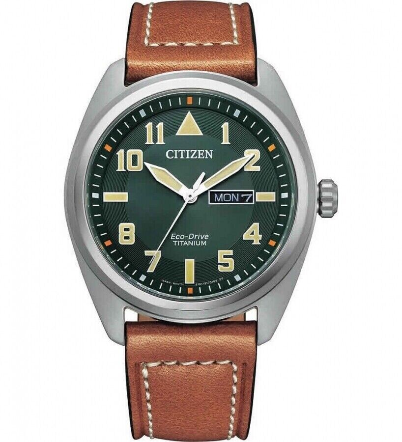CITIZEN Eco-Drive Men's BM8560-11XE Titanium 42mm Brown/Green 100m Water resist leather band men's Wristwatch