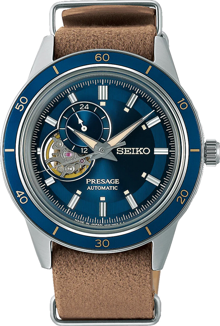 Seiko Presage SSA453J1 60's Heritage 40.8mm blue dial Japan Made Luminous Hands and Markers 50m WR leather band automatic men's watch
