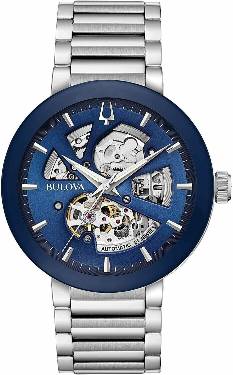 Bulova Futuro 96A204 42mm automatic men's watch blue dial stainless steel bracelet 30m Water resist
