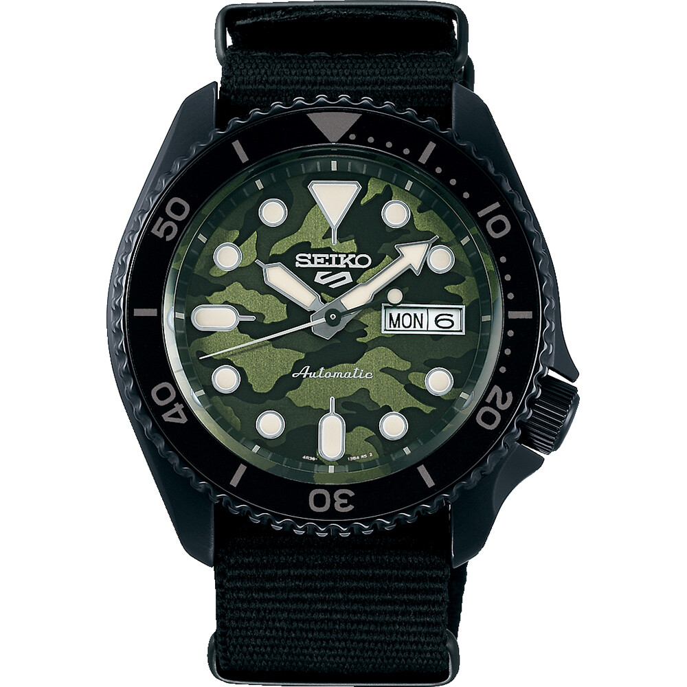 Reloj automático hombre SEIKO 5 SPORTS SRPJ37K1 Camouflage Street SKX Style Caliber 4R36 42.5MM 100M WR correa de tela