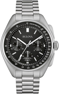 Bulova 96B258 Lunar Pilot Men&#39;s Moon Watch Chronograph Special Edition 45mm black dial Sapphire crystal Quartz 50m WR stainless steel bracelet