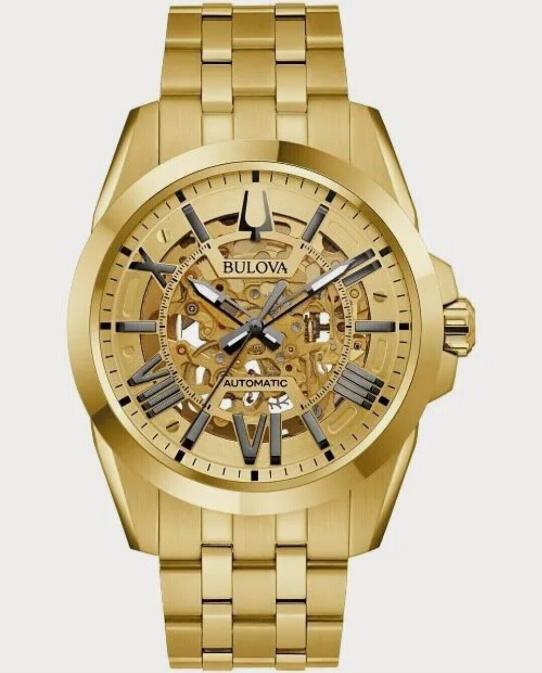 Bulova Sutton 97A162 42mm Sapphire glass automatic men’s watch 100m WR Golden PVD 100m Water resist stainless steel bracelet