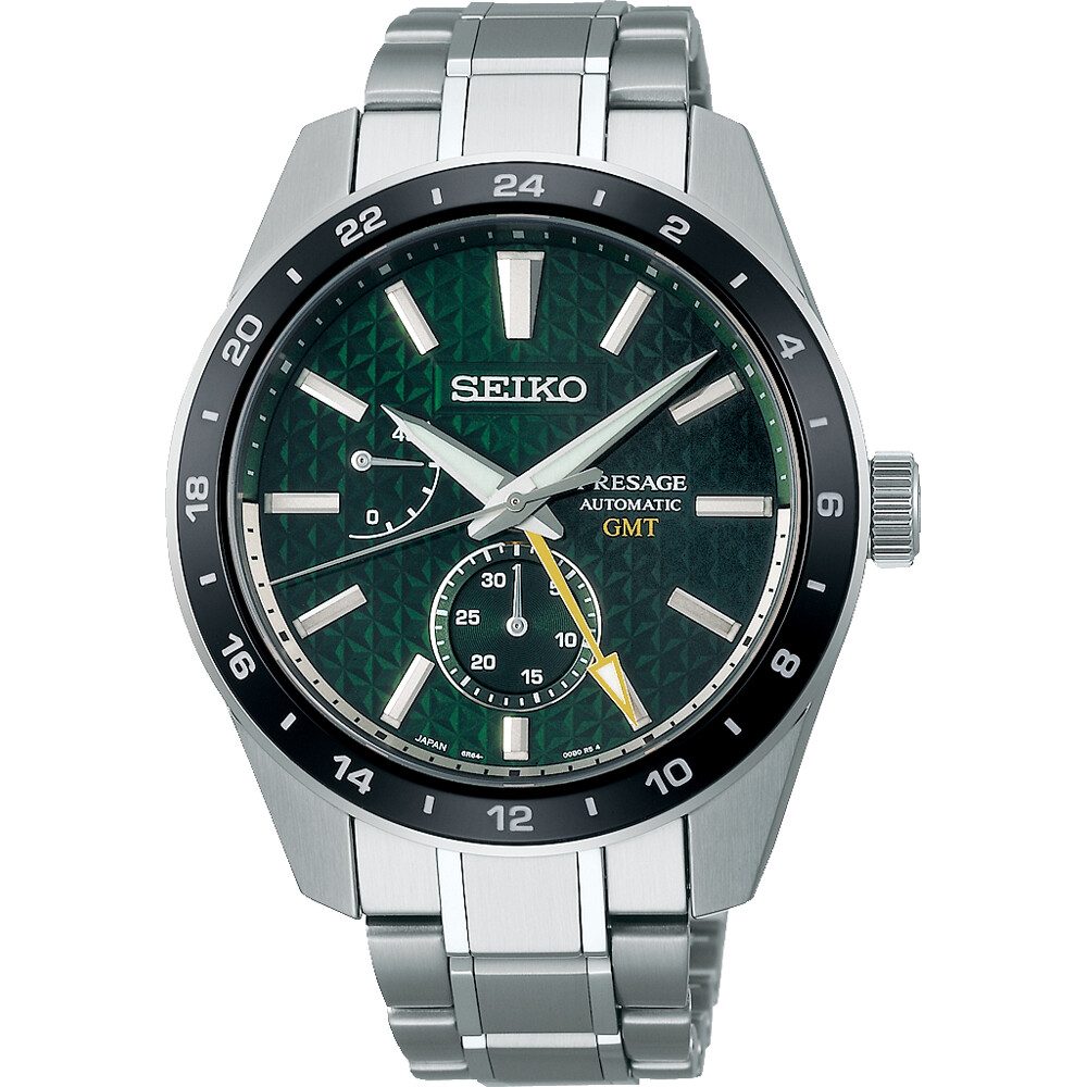 Seiko Presage GMT SPB219J1 42.2mm green dial Sapphire Crystal 100m WR Lumibrite men's automatic watch