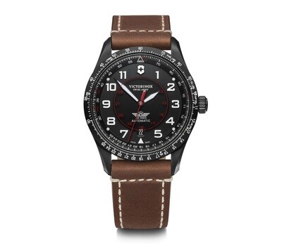 Victorinox AirBoss Mechanical 241886 Automatic 42mm Black Dial Sapphire crystal Leather Band automatic Men's Watch 100m WR SWISS MADE
