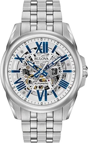 Bulova Sutton 96A187 43mm blue silver Skeleton automatic men’s watch 100m Water resist stainless steel bracelet