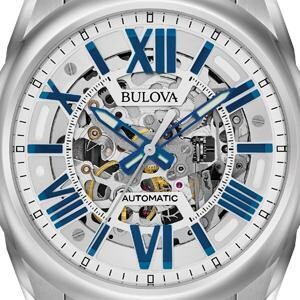 Reloj automático hombre Bulova Sutton 96A187 43mm azul / plata Skeleton 100m WR correa de acero