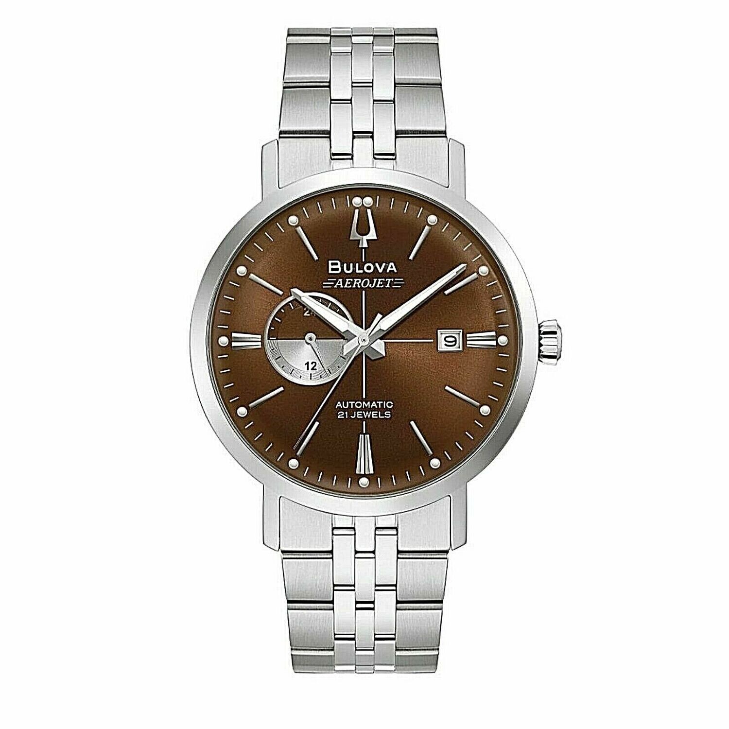Bulova Aerojet 96B375 41mm brown dial automatic men's watch stainless steel bracelet 30m