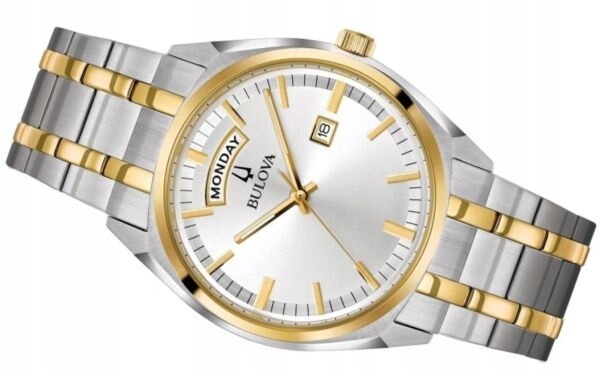 Bulova 98C127 39mm silver white dial two-tone quartz men&#39;s watch 30m water resist stainless steel bracelet