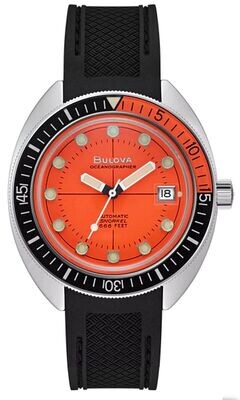 Bulova Oceanographer 96B350 Devil Diver 41mm orange dial automatic divers men’s watch 200m water resist rubber band