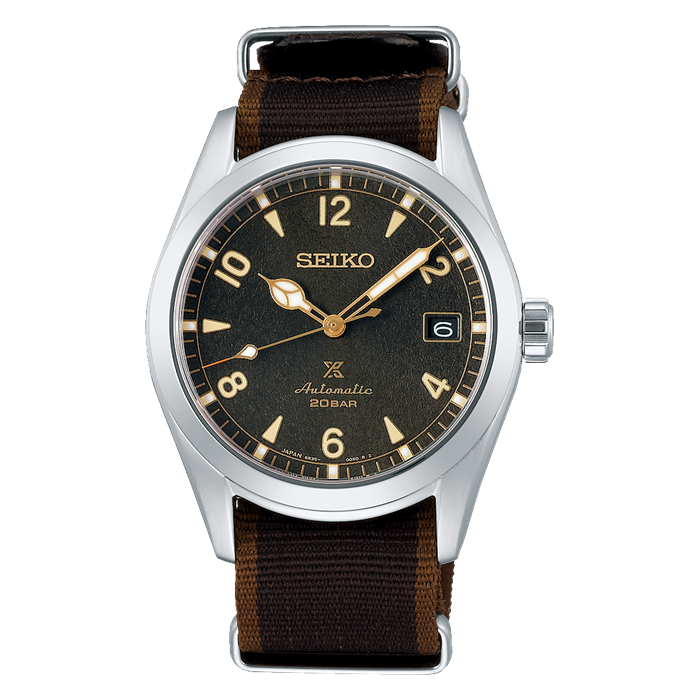 Seiko Prospex SPB211J1 automatic men's watch brown dial 38mm Sapphire glass nylon band Baby Alpinist Brownish Grey