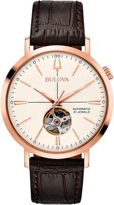 Bulova Aerojet 97A136 41mm white dial automatic men’s watch leather band 30m Water resist