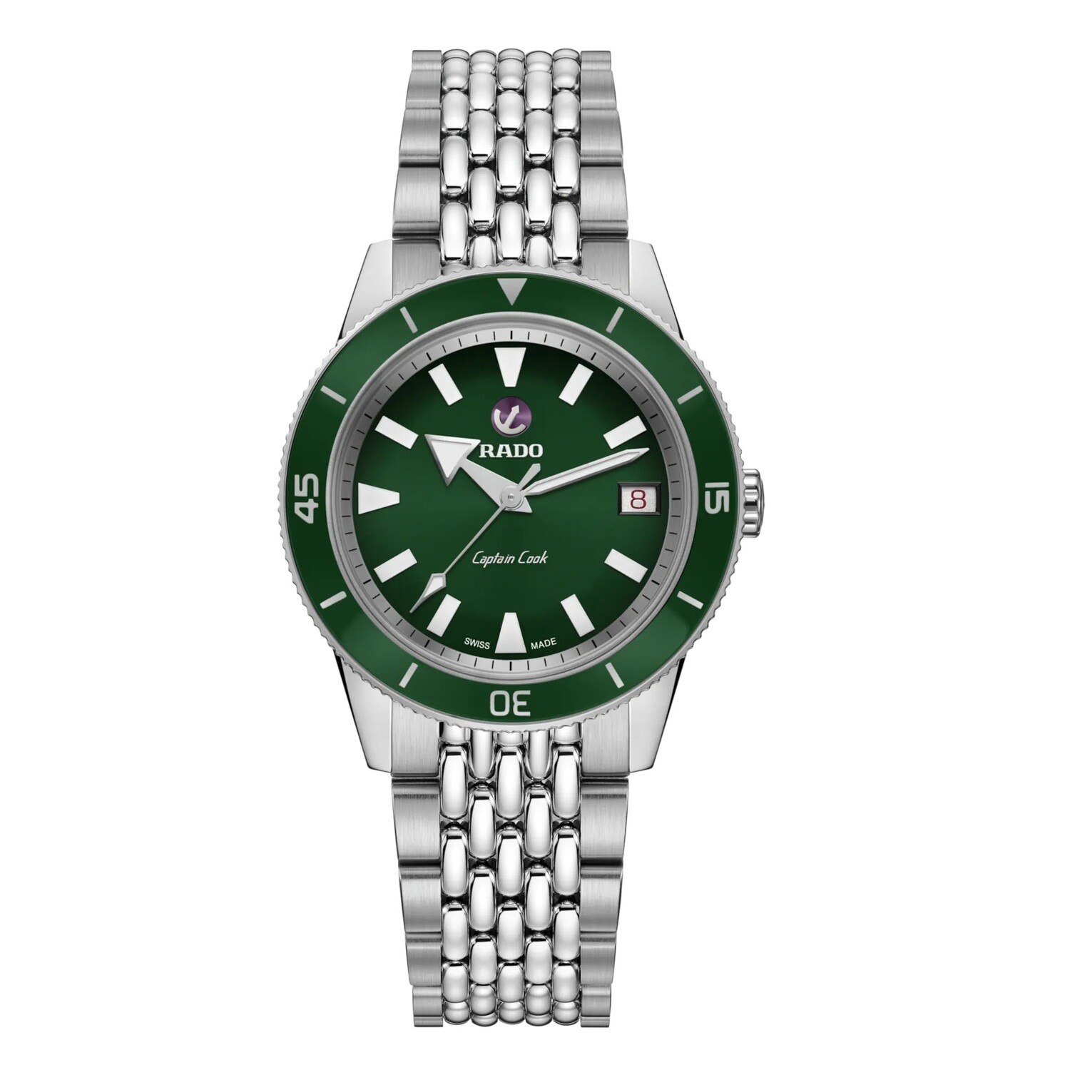 ​​RADO Captain Cook Automatic Unisex R32500323 Stainless Steel 37mm Green Dial Unisex Watch  80H Power Reserve Sapphire glass anti-reflective 100m WR unisex automatic watch for men and women stainless steel and leather band SWISS MADE
