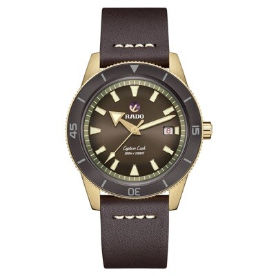 ​Rado Captain Cook 300M R32504306 Automatic 42mm Bronze Brown Dial Sapphire glass anti-reflective Leather Band automatic Men's Watch SWISS MADE