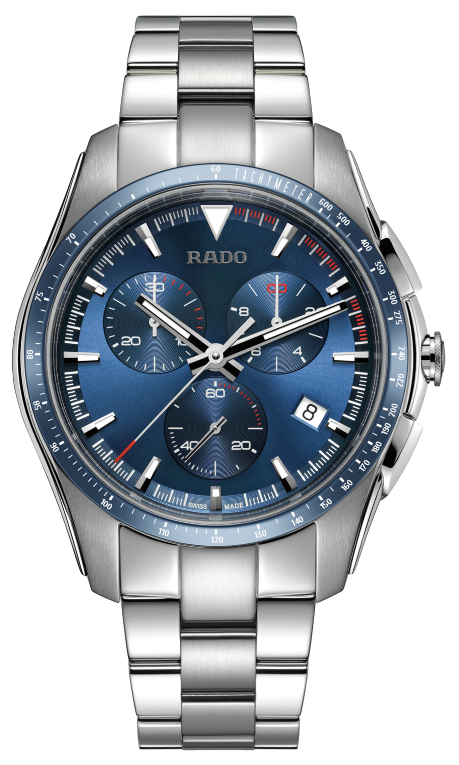 ​Rado HyperChrome R32259203 Chronograph Stainless Steel 44.9mm Blue Dial Men's Watch Sapphire crystal with anti-reflective coating Stainless Steel, Titanium bracelet quartz men's watch