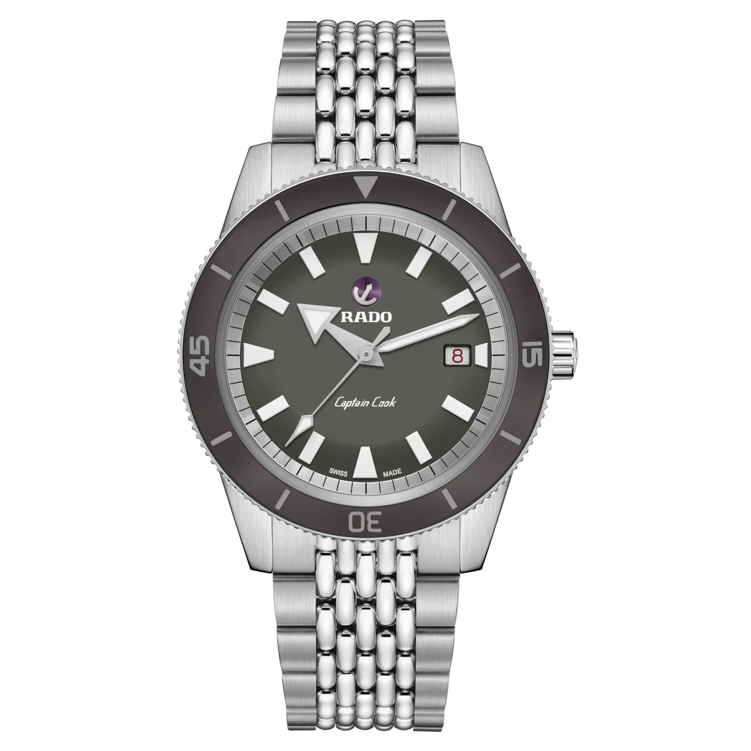 Rado Captain Cook R32505019 Automático 200m 42m ST Acero Esfera Negra Cristal de zafiro antirreflectante Correa de cuero Reloj de caballero automático 80h Reserva de marcha SWISS MADE