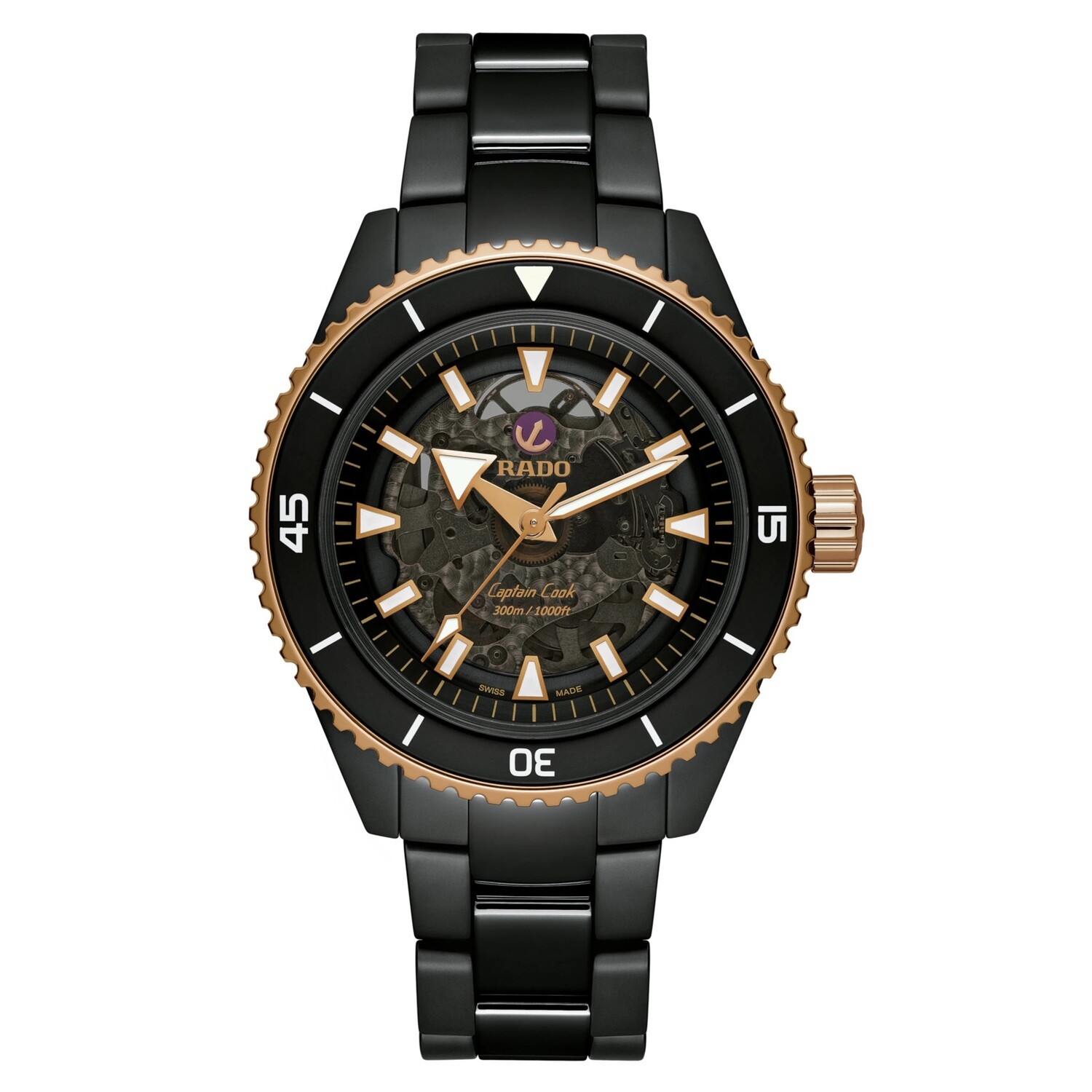 Rado Captain Cook R32127162 AUTOMATIC 300M 43mm High-Tech Ceramic Black Dial Sapphire crystal anti-reflective Men's Watch  80H Power ReserveHigh-Tech Ceramic, Titanium Bracelet Automatic men's watch S